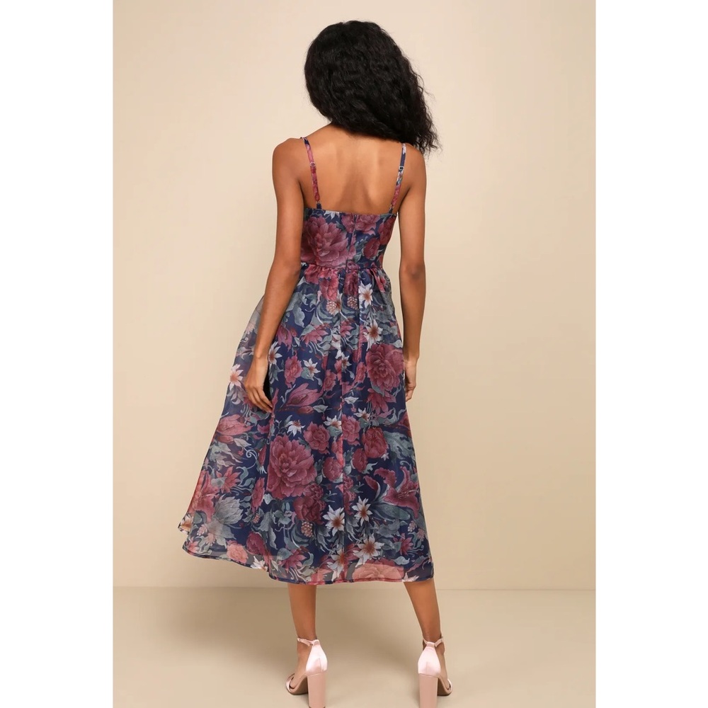 Lulu's NWT Navy Floral Midi Dress-large - Picture 2 of 14